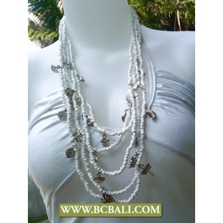 Bcbali 5 Strand White Beads mix Chain Necklace Fashion